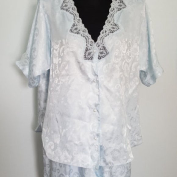 VTG Pajama Lounge Set LovLee Pale Blue Top & Pants - Picture 4 of 10